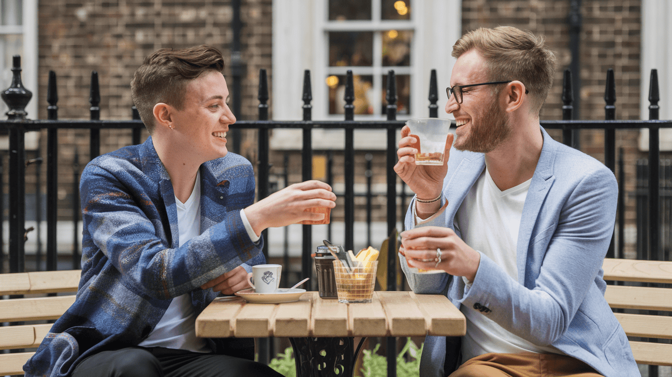LGBTQ+ couples and individuals enjoying social activities in the UK